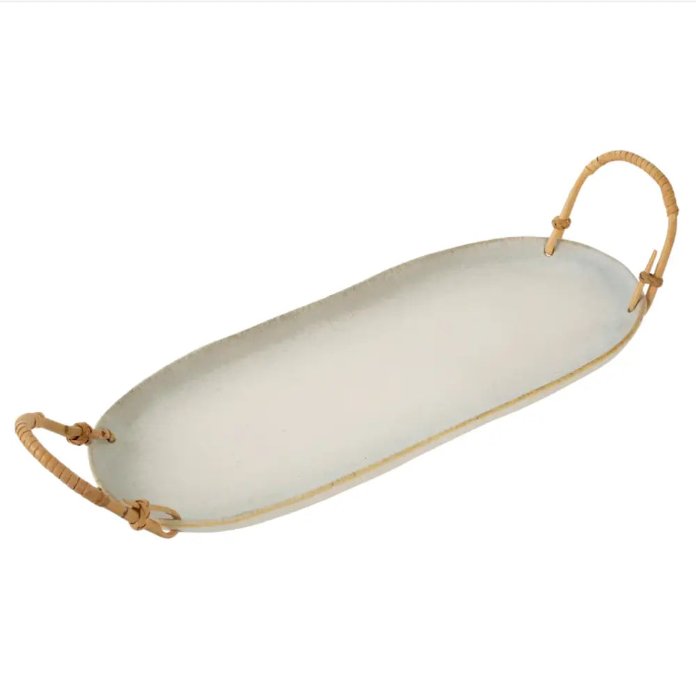 Indaba - Rattan Handle Ceramic Platter