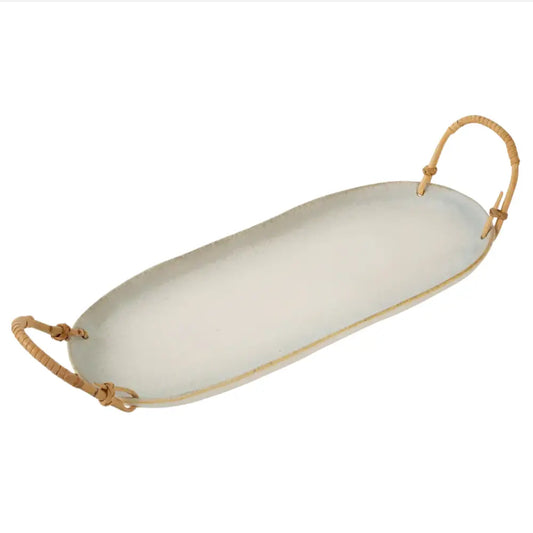 Indaba - Rattan Handle Ceramic Platter
