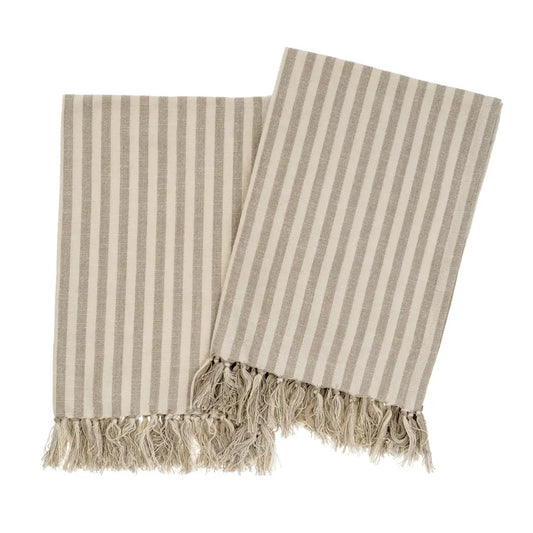 Indaba - Set/2 Bengal Stripe Hammam Hand Towels Stone