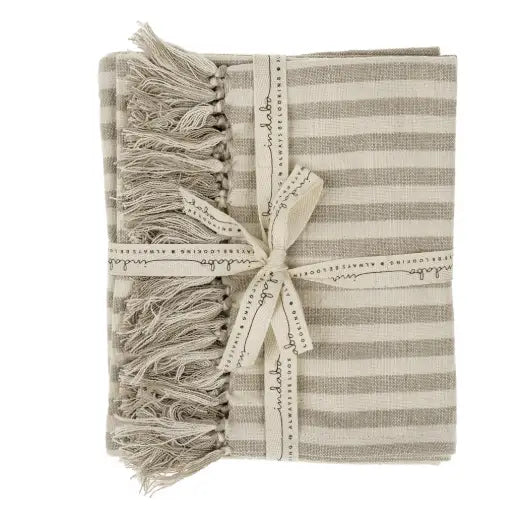 Indaba - Set/2 Bengal Stripe Hammam Hand Towels Stone