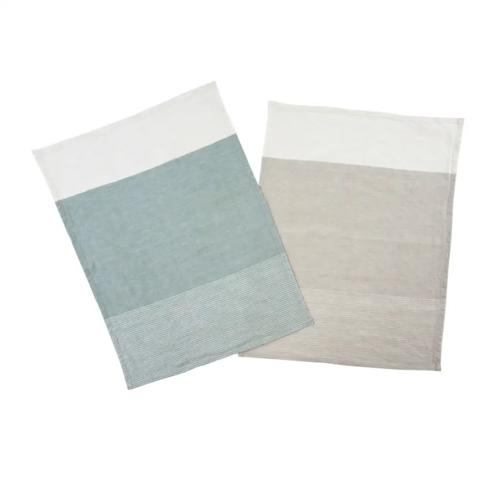 Indaba - Sorbet Stripe Linen Tea Towel Set Sky + Grey