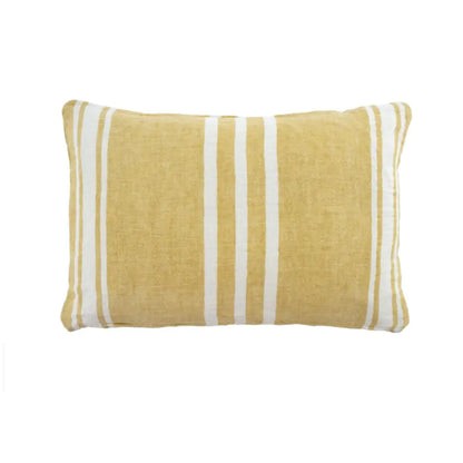 Yellow cushion with white stripes, linen