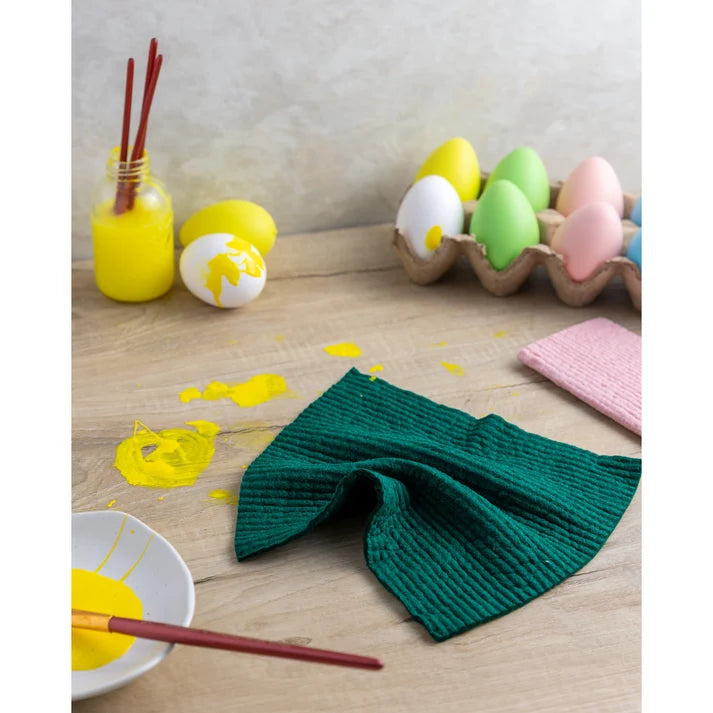 Evergreen and Blossom dishcloths styled on a kitchen counter – PABOOM