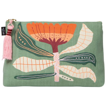 Venus cosmetic bag laid flat showing the full botanical print design – PABOOM