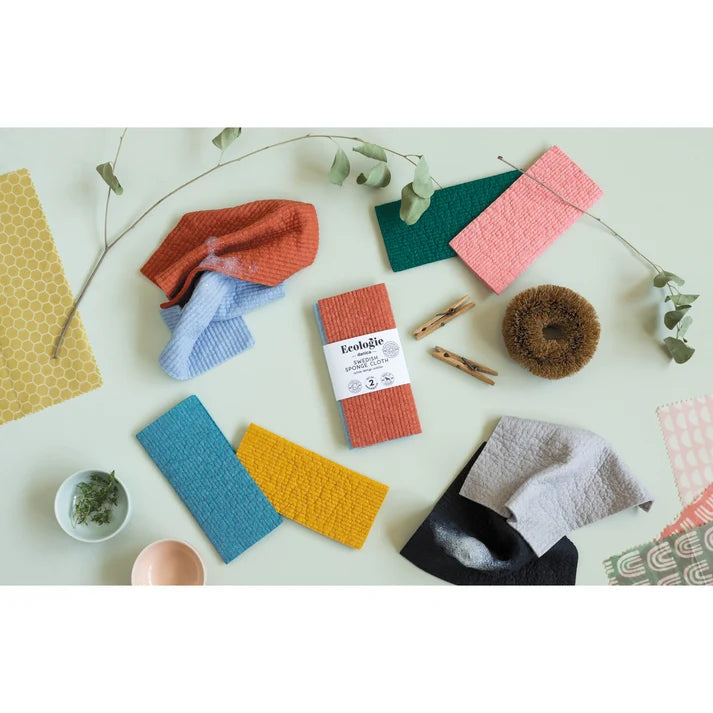 Evergreen and Blossom dishcloths shown individually to display each colour – PABOOM