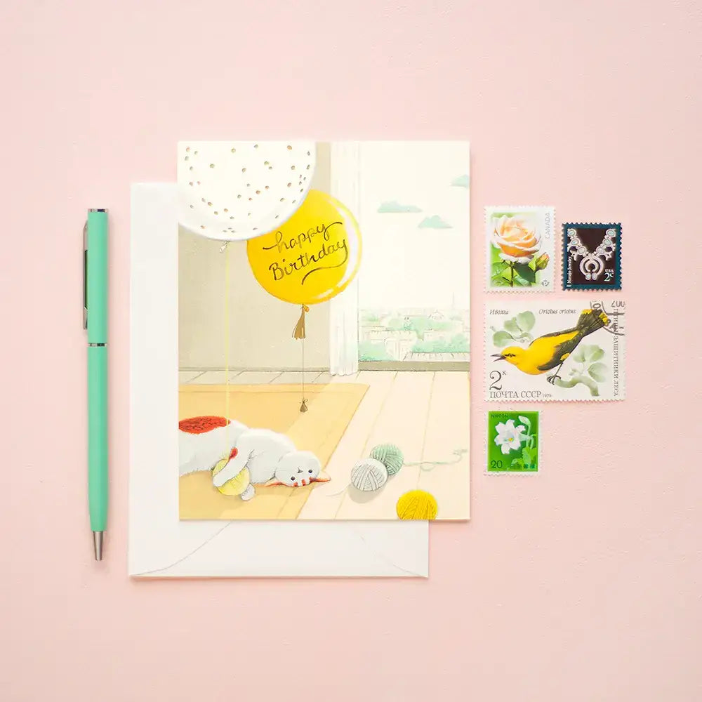 Cat and Yarns Birthday Greeting Card - PABOOM