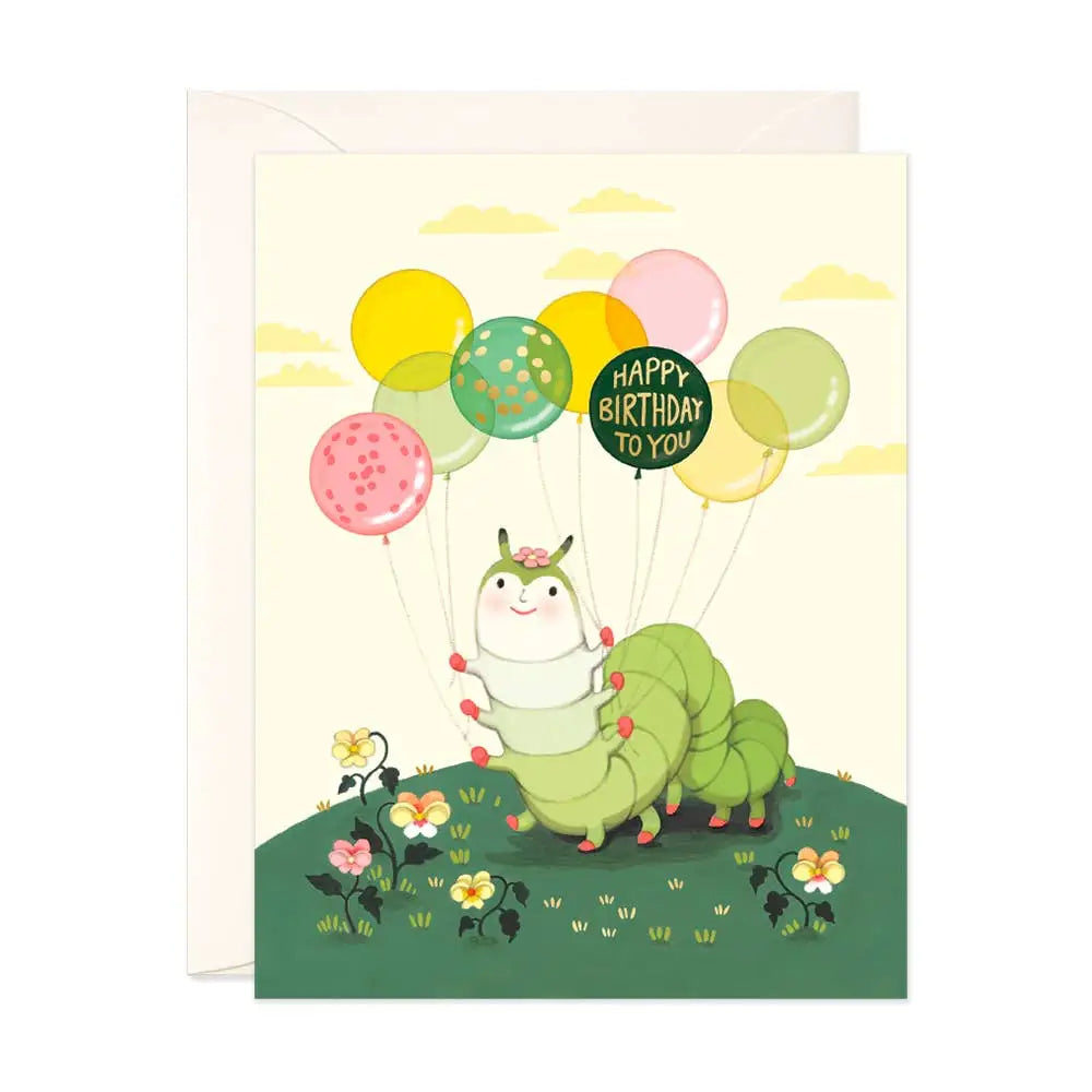 Caterpillar Balloons Birthday Greeting Card - PABOOM
