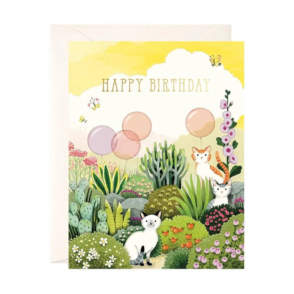 Cats in Garden Birthday Greeting Card - PABOOM