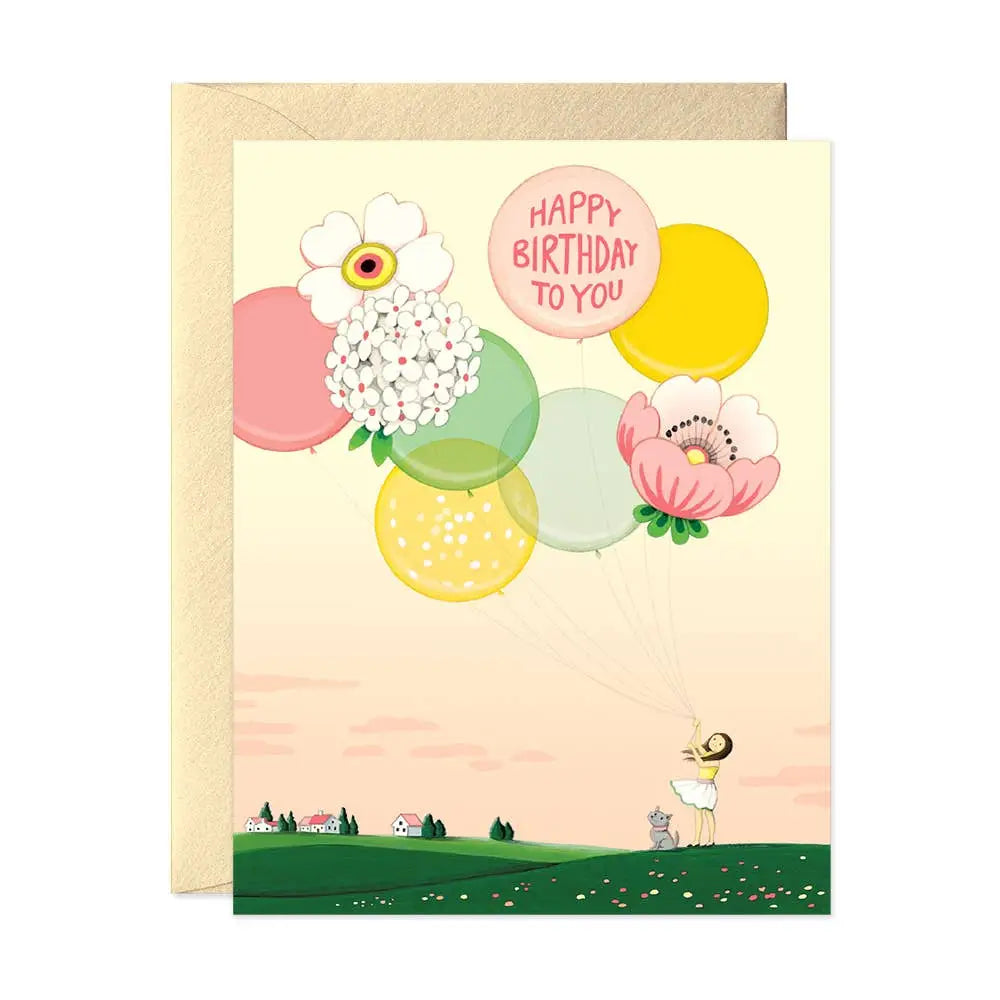 Floral Balloons Birthday Greeting Card - PABOOM