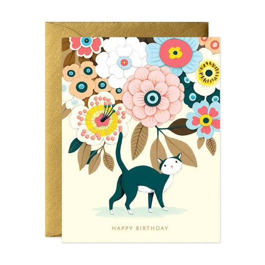 Floral Kitty Birthday Greeting Card - PABOOM