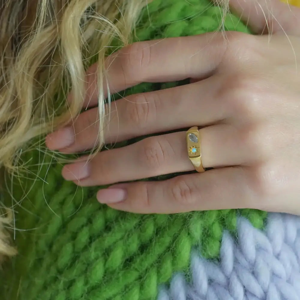 Celestial Bar Adjustable Signet Ring - Silver