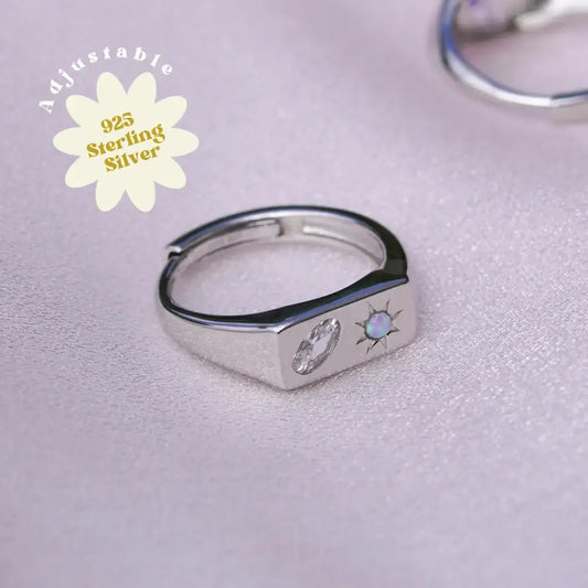 Celestial Bar Adjustable Signet Ring - PABOOM