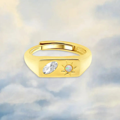 Celestial Bar Adjustable Signet Ring - Gold