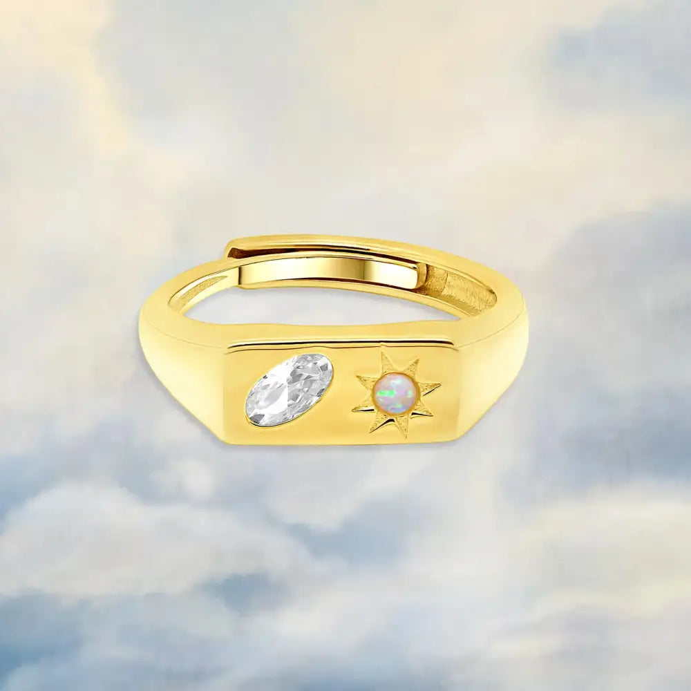 Celestial Bar Adjustable Signet Ring - Silver