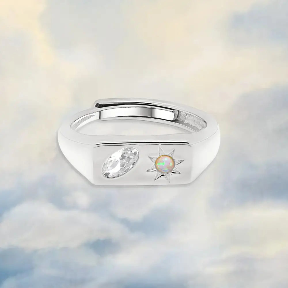 Celestial Bar Adjustable Signet Ring - Silver