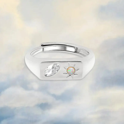 Celestial Bar Adjustable Signet Ring - Silver