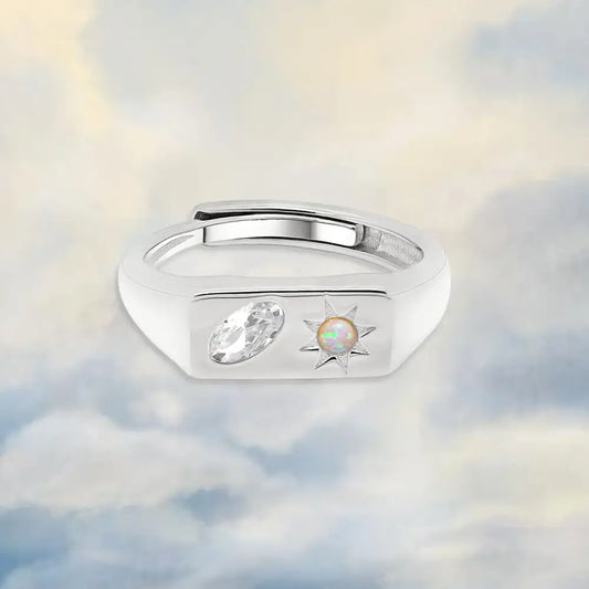 Celestial Bar Adjustable Signet Ring - Silver