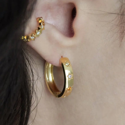 Disco Star Hoop Earrings - Silver
