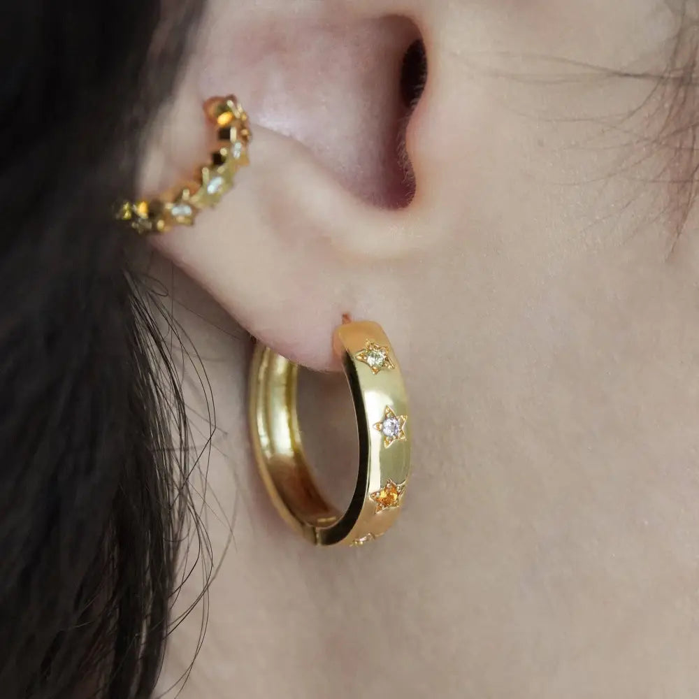 Disco Star Hoop Earrings - Gold