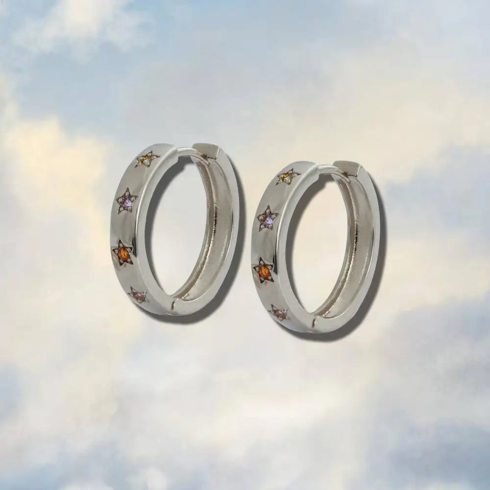 Disco Star Hoop Earrings - Silver
