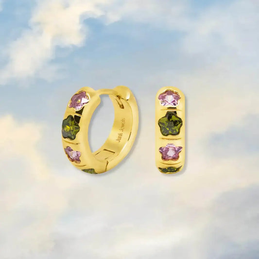 Flower Stone Petite Hoop Earrings Gold - PABOOM