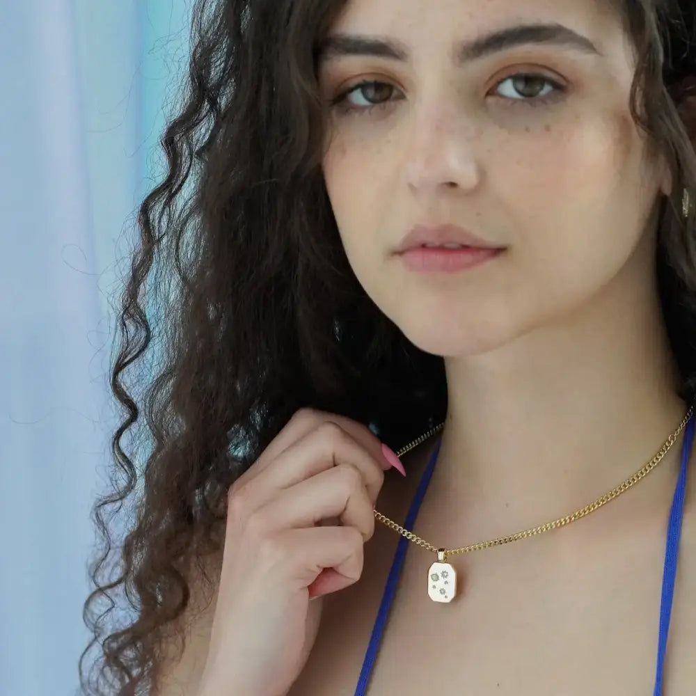 Glitter Pendant Chunky Chain Necklace Gold - PABOOM