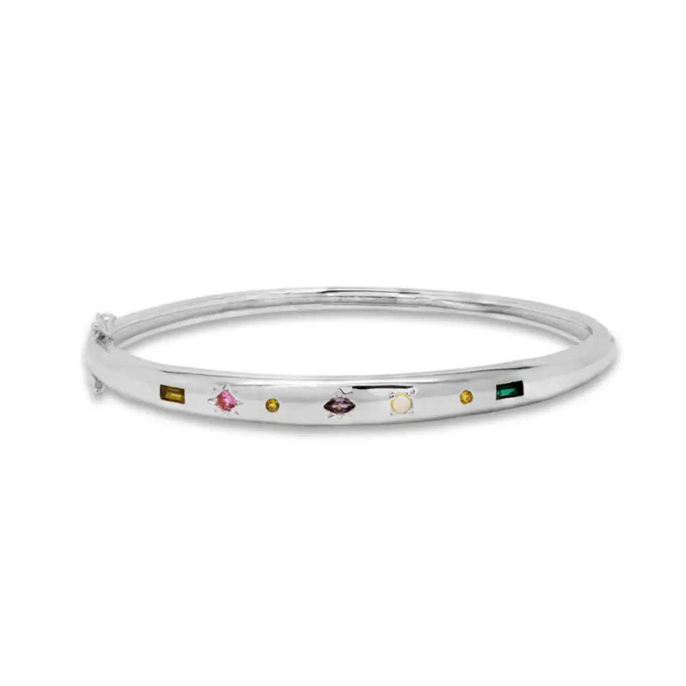 Junk Jewels - Kaleidoscope Gemstone Bangle Silver