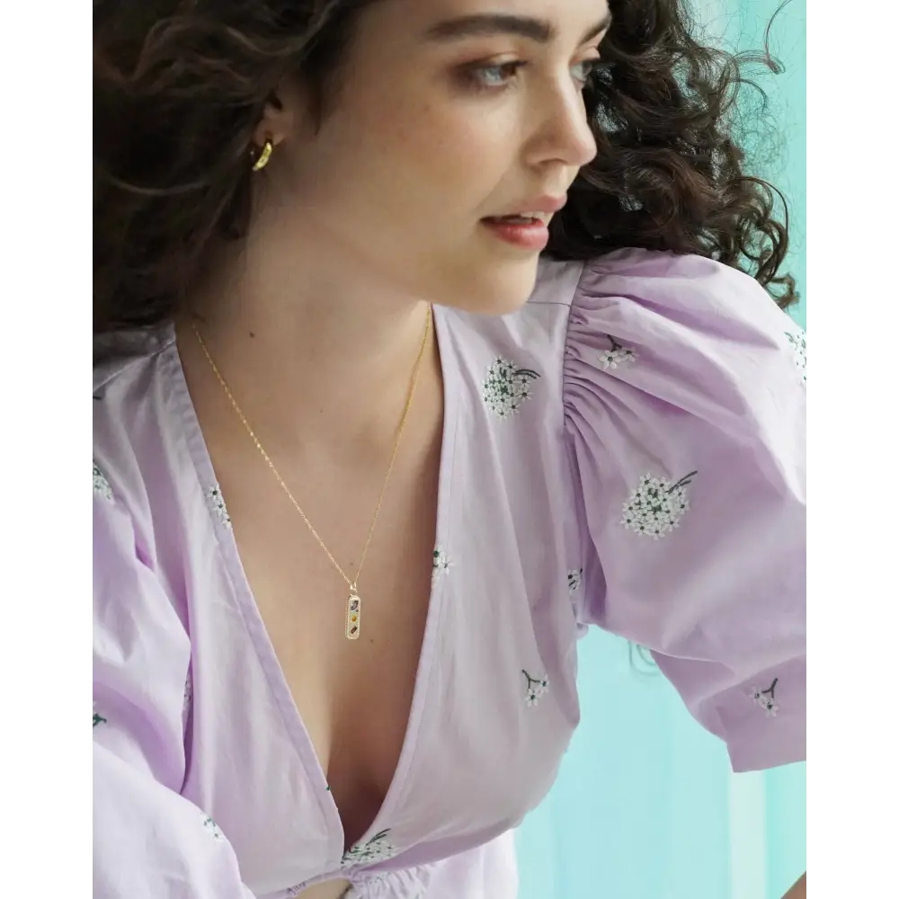 Kaleidoscope Gemstone Tag Pendant Necklace - Silver