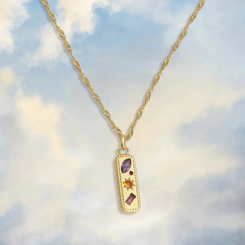 Kaleidoscope Gemstone Tag Pendant Necklace - Silver