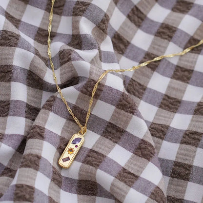 Kaleidoscope Gemstone Tag Pendant Necklace - Gold