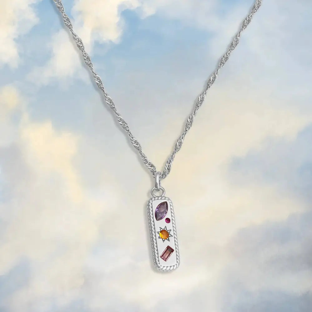 Kaleidoscope Gemstone Tag Pendant Necklace - Gold