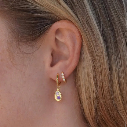 Gemstone Mini Pebble Hoop Earrings - Silver
