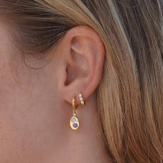 Gemstone Mini Pebble Hoop Earrings - Silver