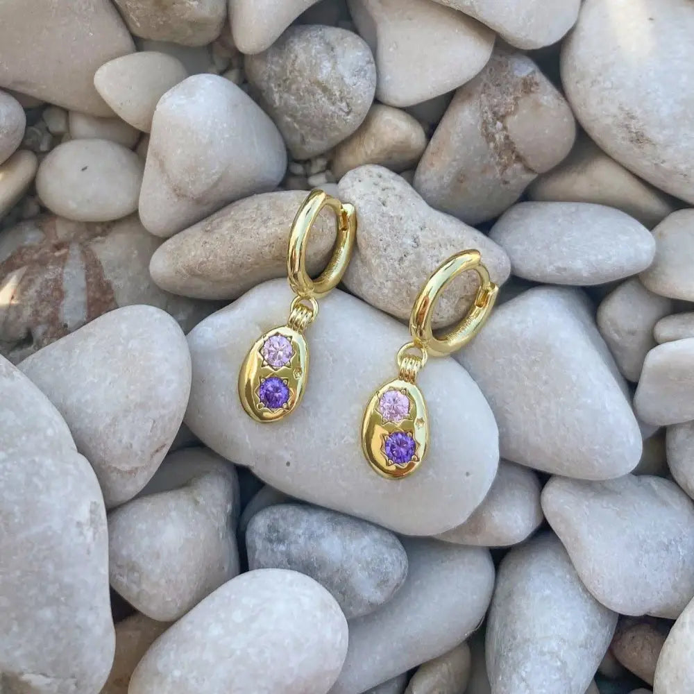 Gemstone Mini Pebble Hoop Earrings - Gold