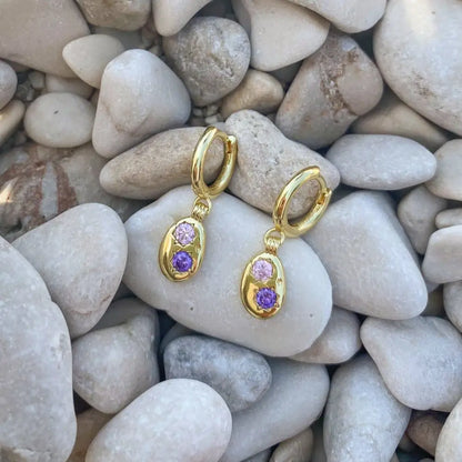 Gemstone Mini Pebble Hoop Earrings - Gold