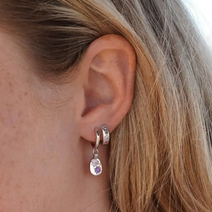 Gemstone Mini Pebble Hoop Earrings - Silver