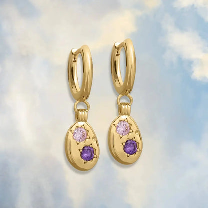 Gemstone Mini Pebble Hoop Earrings - Silver