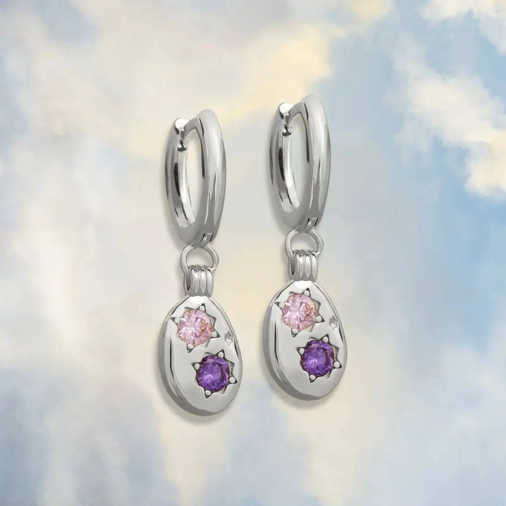 Gemstone Mini Pebble Hoop Earrings - Silver