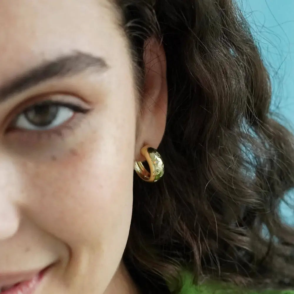 Glitter Chunky Hoop Earrings - Gold