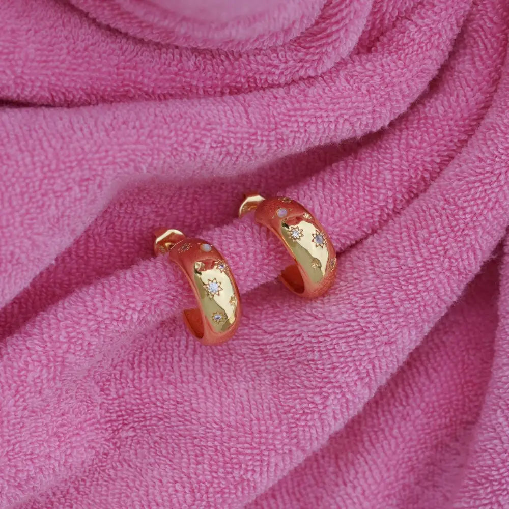 Glitter Chunky Hoop Earrings - Gold