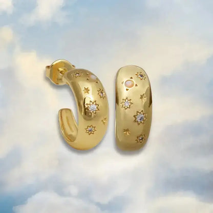 Junk Jewels Ltd - Glitter Chunky Hoop Earrings Gold