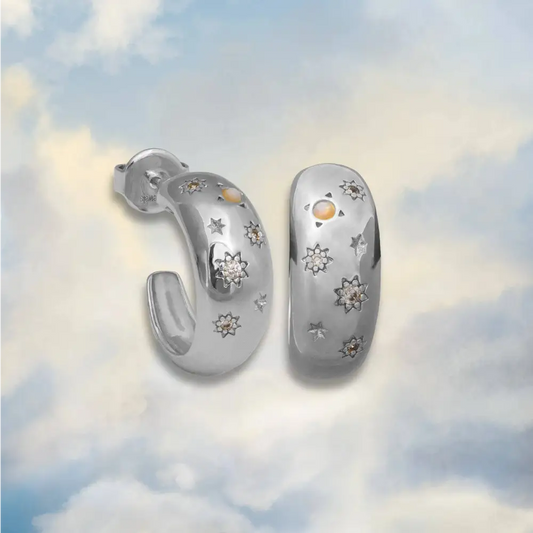 Glitter Chunky Hoop Earrings - Silver