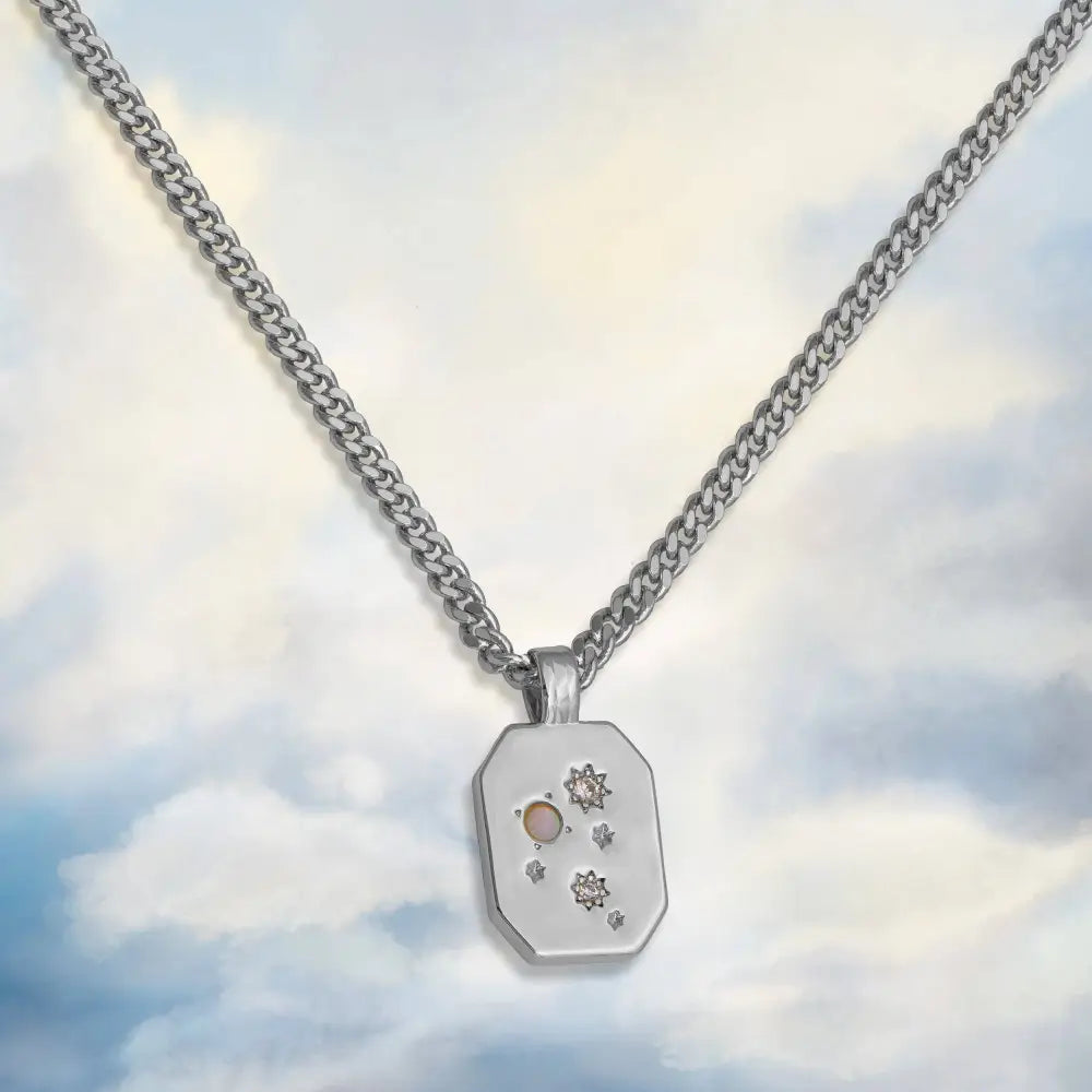 Junk Jewels Ltd - Glitter Pendant Chunky Chain Necklace Silver