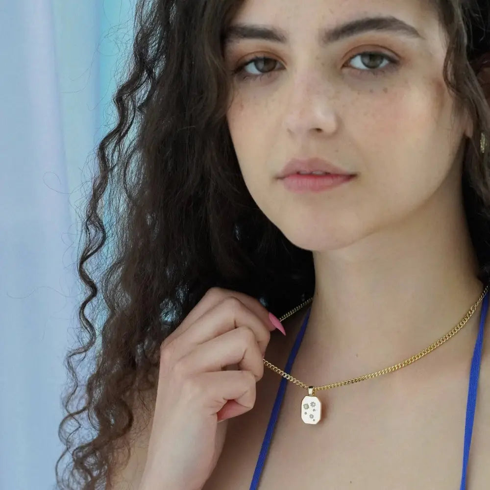 Junk Jewels Ltd - Glitter Pendant Chunky Chain Necklace Silver