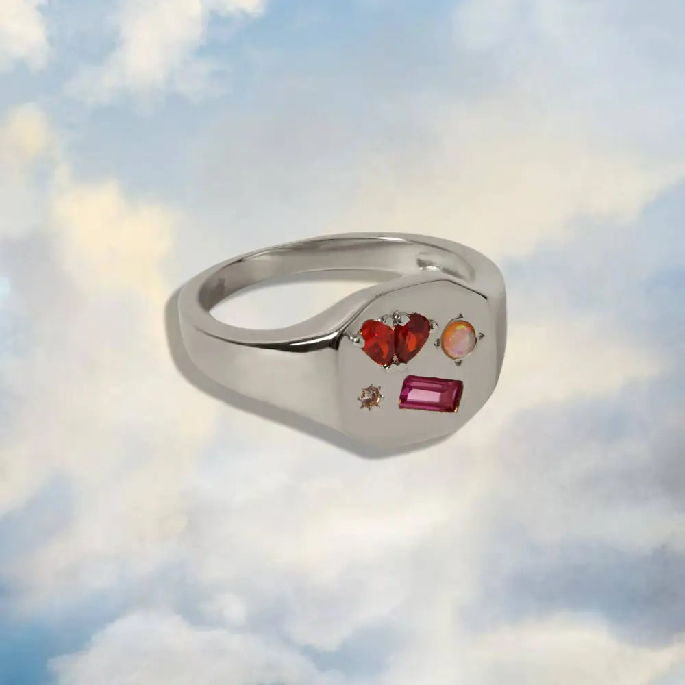 Junk Jewels Ltd - Heartbreaker Gemstone Signet Ring Large / Silver