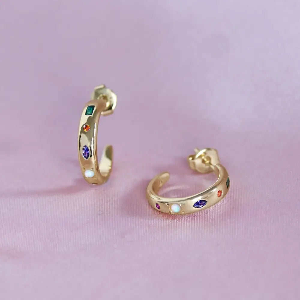 Junk Jewels Ltd - Kaleidoscope Gemstone Hoop Earrings Silver