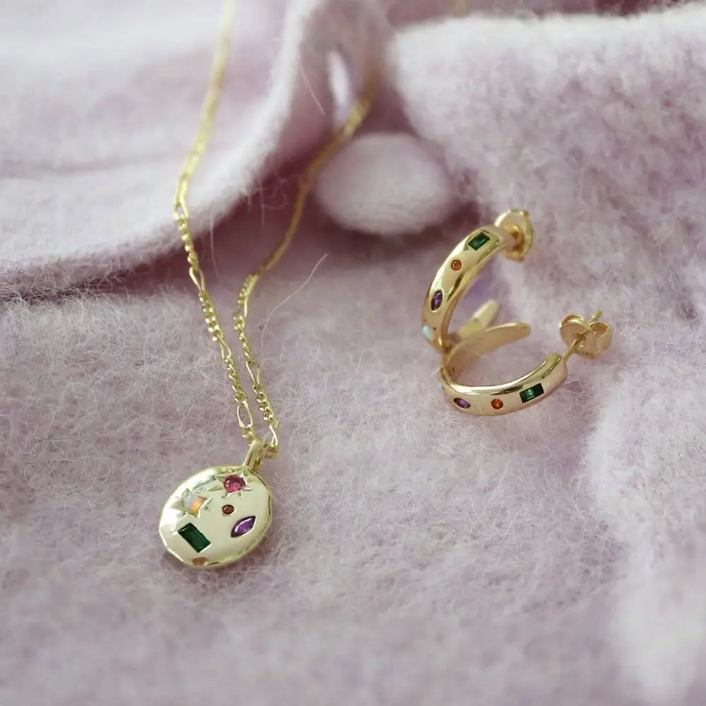 Junk Jewels Ltd - Kaleidoscope Gemstone Hoop Earrings Silver