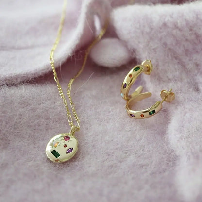 Junk Jewels Ltd - Kaleidoscope Gemstone Hoop Earrings Silver