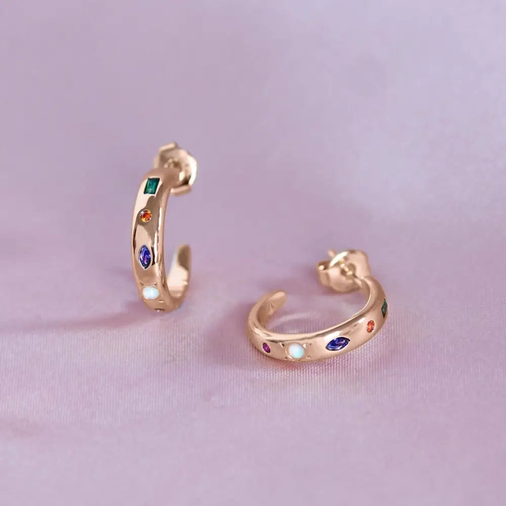 Junk Jewels Ltd - Kaleidoscope Gemstone Hoop Earrings Silver