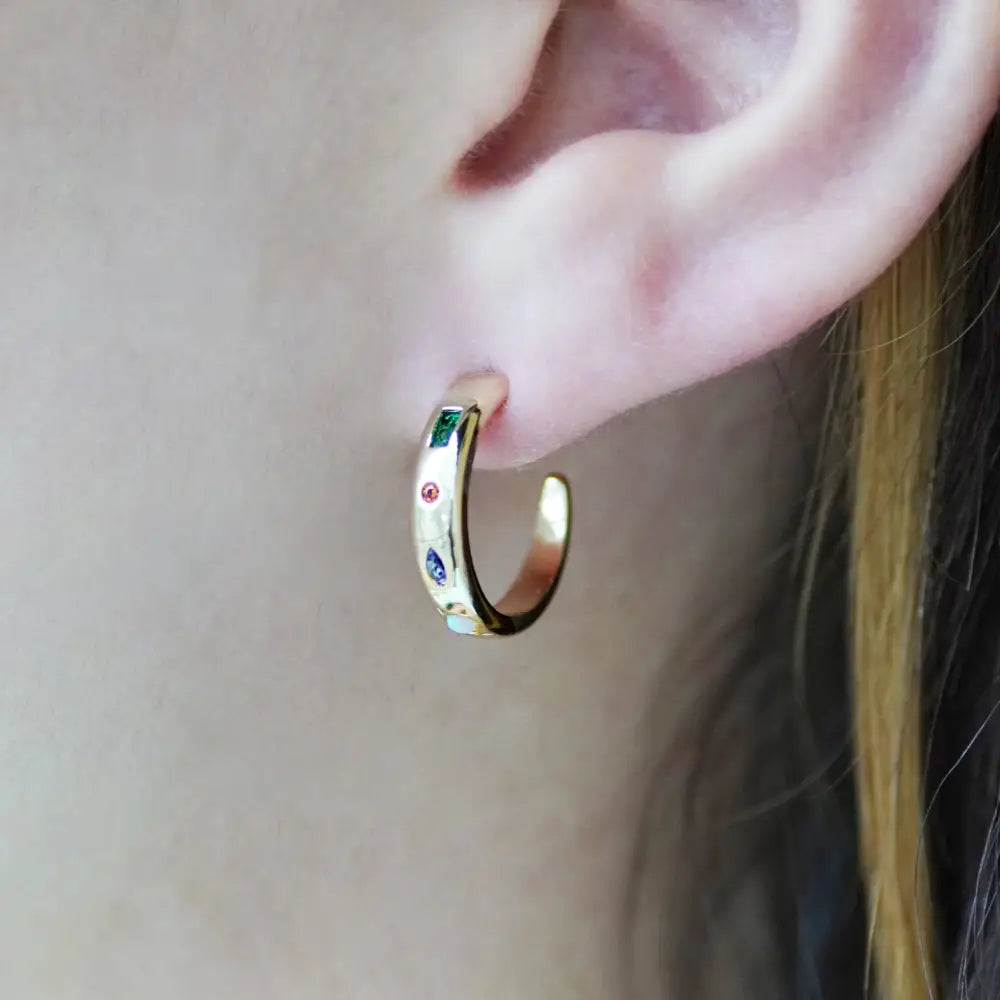 Junk Jewels Ltd - Kaleidoscope Gemstone Hoop Earrings Silver